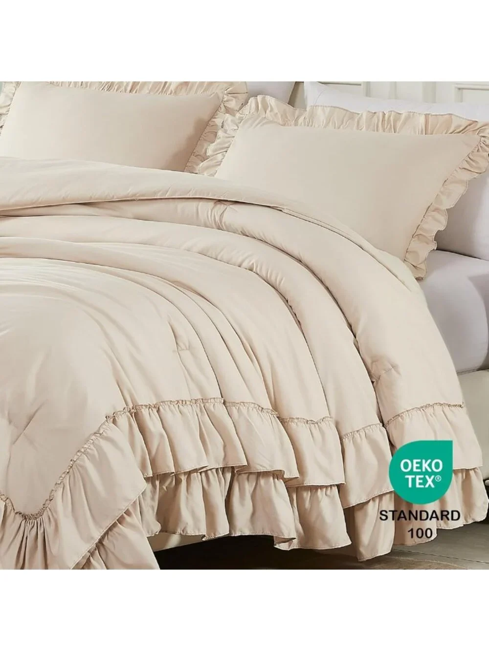 Cozy Pink Ruffle King Comforter Set | Shabby Chic Boho Bedding | 3PCS All-Season